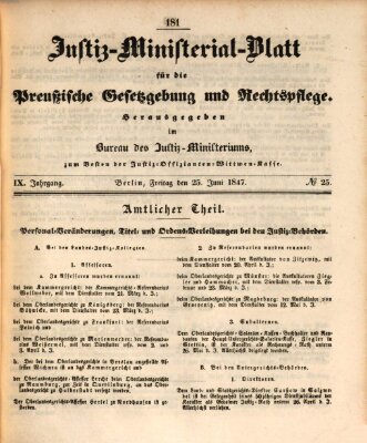 Justiz-Ministerialblatt für die preußische Gesetzgebung und Rechtspflege Freitag 25. Juni 1847