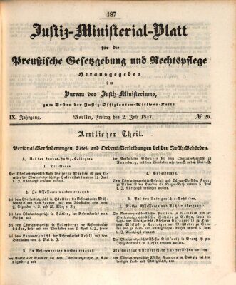 Justiz-Ministerialblatt für die preußische Gesetzgebung und Rechtspflege Freitag 2. Juli 1847