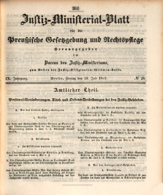 Justiz-Ministerialblatt für die preußische Gesetzgebung und Rechtspflege Freitag 16. Juli 1847