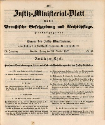 Justiz-Ministerialblatt für die preußische Gesetzgebung und Rechtspflege Freitag 29. Oktober 1847