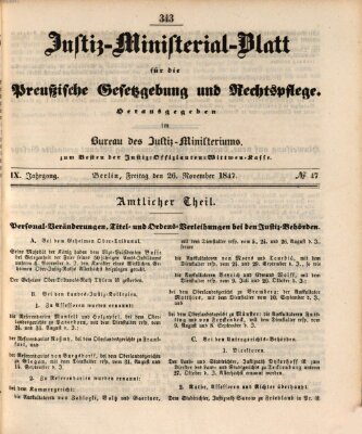 Justiz-Ministerialblatt für die preußische Gesetzgebung und Rechtspflege Freitag 26. November 1847