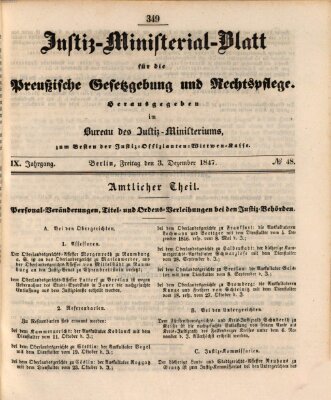 Justiz-Ministerialblatt für die preußische Gesetzgebung und Rechtspflege Freitag 3. Dezember 1847