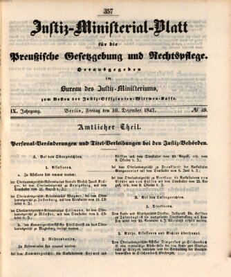 Justiz-Ministerialblatt für die preußische Gesetzgebung und Rechtspflege Freitag 10. Dezember 1847