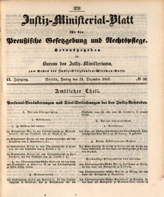 Justiz-Ministerialblatt für die preußische Gesetzgebung und Rechtspflege Freitag 31. Dezember 1847