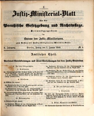 Justiz-Ministerialblatt für die preußische Gesetzgebung und Rechtspflege Freitag 7. Januar 1848