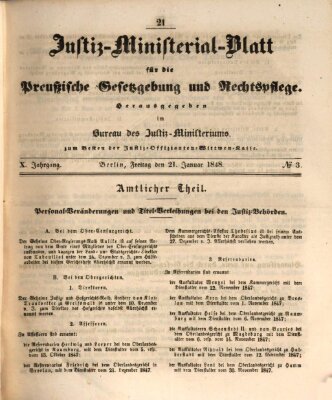 Justiz-Ministerialblatt für die preußische Gesetzgebung und Rechtspflege Freitag 21. Januar 1848