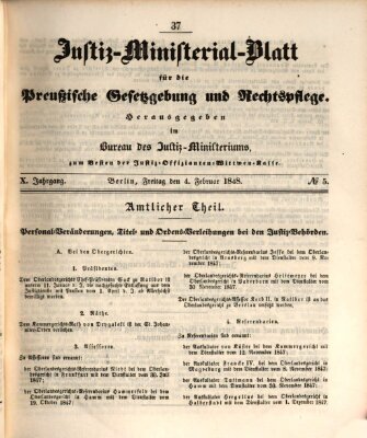 Justiz-Ministerialblatt für die preußische Gesetzgebung und Rechtspflege Freitag 4. Februar 1848