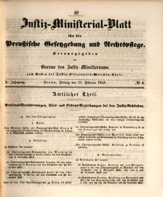 Justiz-Ministerialblatt für die preußische Gesetzgebung und Rechtspflege Freitag 11. Februar 1848