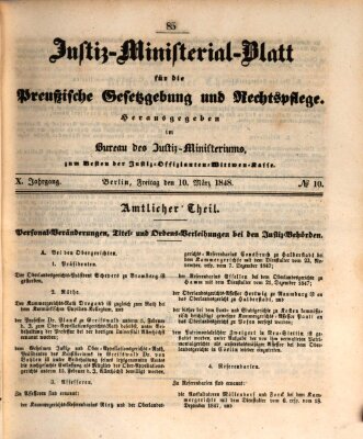 Justiz-Ministerialblatt für die preußische Gesetzgebung und Rechtspflege Freitag 10. März 1848