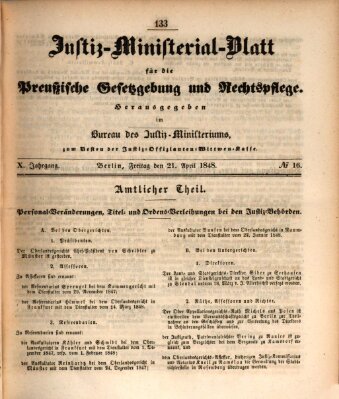 Justiz-Ministerialblatt für die preußische Gesetzgebung und Rechtspflege Freitag 21. April 1848