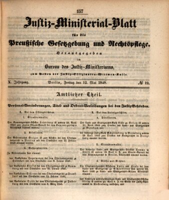 Justiz-Ministerialblatt für die preußische Gesetzgebung und Rechtspflege Freitag 12. Mai 1848