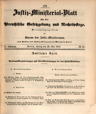 Justiz-Ministerialblatt für die preußische Gesetzgebung und Rechtspflege Freitag 26. Mai 1848