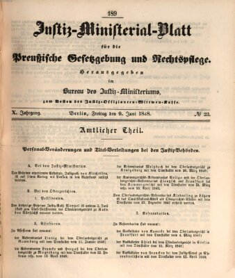 Justiz-Ministerialblatt für die preußische Gesetzgebung und Rechtspflege Freitag 9. Juni 1848