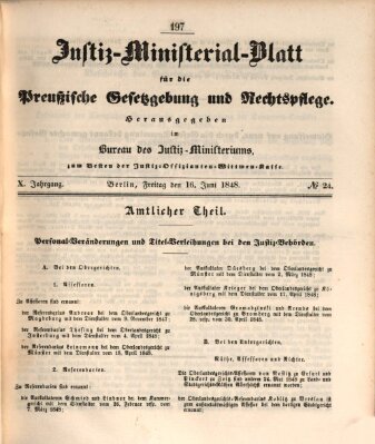 Justiz-Ministerialblatt für die preußische Gesetzgebung und Rechtspflege Freitag 16. Juni 1848