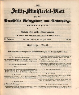 Justiz-Ministerialblatt für die preußische Gesetzgebung und Rechtspflege Freitag 23. Juni 1848