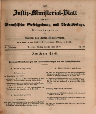 Justiz-Ministerialblatt für die preußische Gesetzgebung und Rechtspflege Freitag 21. Juli 1848