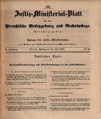 Justiz-Ministerialblatt für die preußische Gesetzgebung und Rechtspflege Freitag 28. Juli 1848