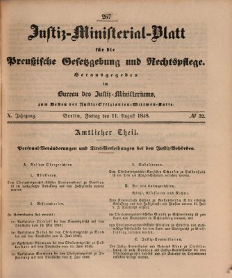 Justiz-Ministerialblatt für die preußische Gesetzgebung und Rechtspflege Freitag 11. August 1848