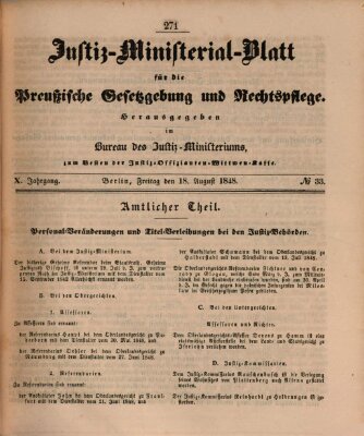 Justiz-Ministerialblatt für die preußische Gesetzgebung und Rechtspflege Freitag 18. August 1848