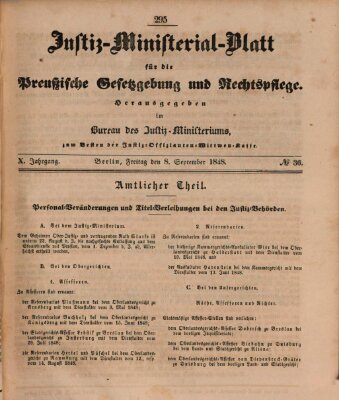 Justiz-Ministerialblatt für die preußische Gesetzgebung und Rechtspflege Freitag 8. September 1848