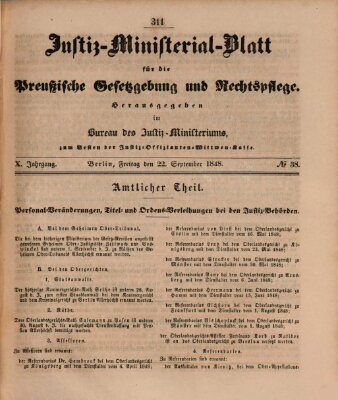 Justiz-Ministerialblatt für die preußische Gesetzgebung und Rechtspflege Freitag 22. September 1848