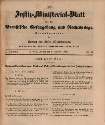 Justiz-Ministerialblatt für die preußische Gesetzgebung und Rechtspflege Freitag 6. Oktober 1848