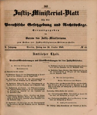 Justiz-Ministerialblatt für die preußische Gesetzgebung und Rechtspflege Freitag 20. Oktober 1848