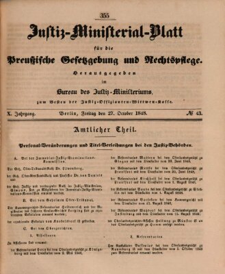 Justiz-Ministerialblatt für die preußische Gesetzgebung und Rechtspflege Freitag 27. Oktober 1848