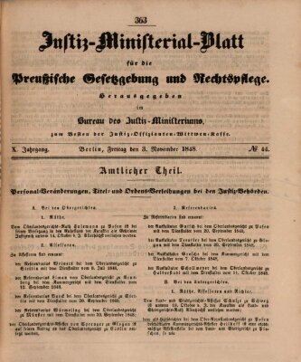 Justiz-Ministerialblatt für die preußische Gesetzgebung und Rechtspflege Freitag 3. November 1848