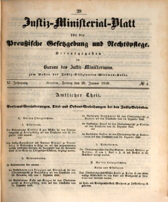 Justiz-Ministerialblatt für die preußische Gesetzgebung und Rechtspflege Freitag 26. Januar 1849