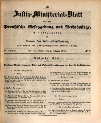 Justiz-Ministerialblatt für die preußische Gesetzgebung und Rechtspflege Freitag 2. Februar 1849