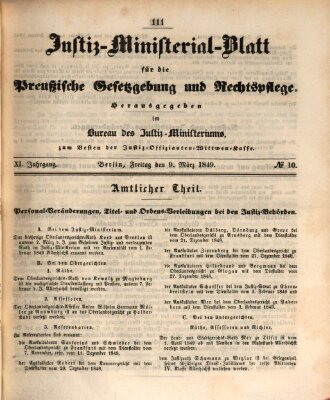 Justiz-Ministerialblatt für die preußische Gesetzgebung und Rechtspflege Freitag 9. März 1849