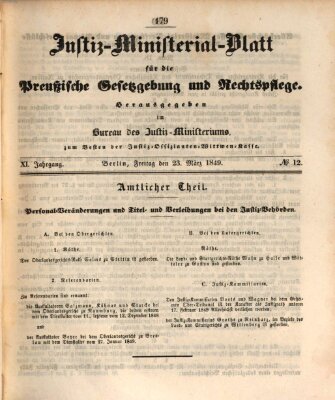 Justiz-Ministerialblatt für die preußische Gesetzgebung und Rechtspflege Freitag 23. März 1849