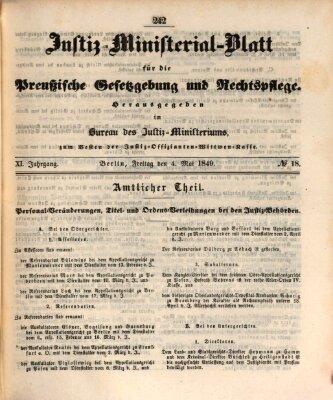 Justiz-Ministerialblatt für die preußische Gesetzgebung und Rechtspflege Freitag 4. Mai 1849