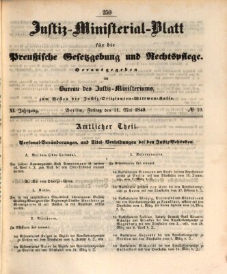 Justiz-Ministerialblatt für die preußische Gesetzgebung und Rechtspflege Freitag 11. Mai 1849