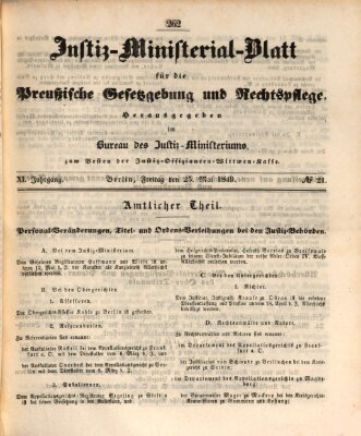 Justiz-Ministerialblatt für die preußische Gesetzgebung und Rechtspflege Freitag 25. Mai 1849