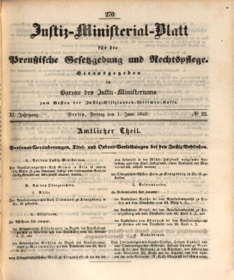 Justiz-Ministerialblatt für die preußische Gesetzgebung und Rechtspflege Freitag 1. Juni 1849