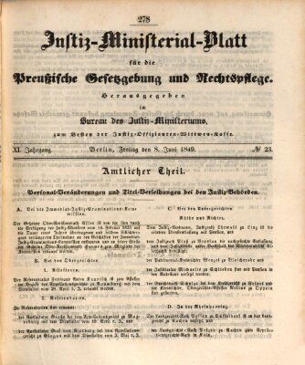 Justiz-Ministerialblatt für die preußische Gesetzgebung und Rechtspflege Freitag 8. Juni 1849