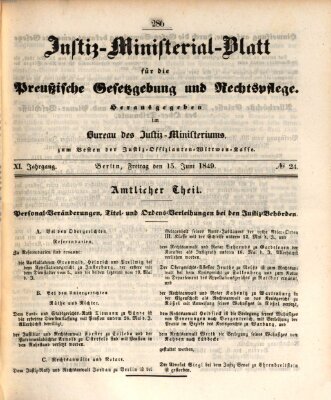 Justiz-Ministerialblatt für die preußische Gesetzgebung und Rechtspflege Freitag 15. Juni 1849