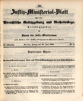 Justiz-Ministerialblatt für die preußische Gesetzgebung und Rechtspflege Freitag 29. Juni 1849