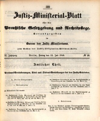 Justiz-Ministerialblatt für die preußische Gesetzgebung und Rechtspflege Freitag 13. Juli 1849