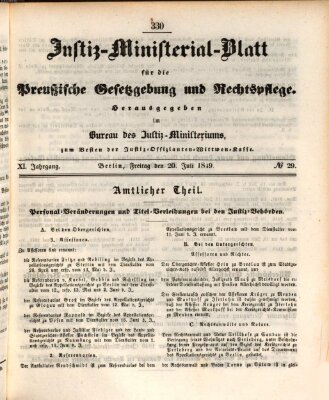 Justiz-Ministerialblatt für die preußische Gesetzgebung und Rechtspflege Freitag 20. Juli 1849