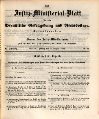 Justiz-Ministerialblatt für die preußische Gesetzgebung und Rechtspflege Freitag 3. August 1849