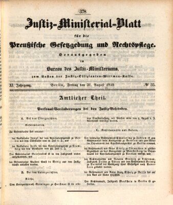 Justiz-Ministerialblatt für die preußische Gesetzgebung und Rechtspflege Freitag 31. August 1849