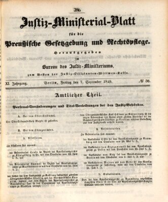 Justiz-Ministerialblatt für die preußische Gesetzgebung und Rechtspflege Freitag 7. September 1849