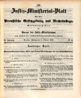 Justiz-Ministerialblatt für die preußische Gesetzgebung und Rechtspflege Freitag 5. Oktober 1849