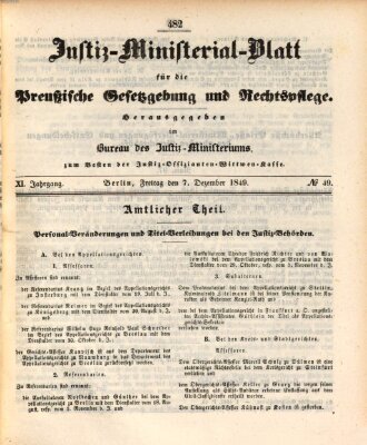 Justiz-Ministerialblatt für die preußische Gesetzgebung und Rechtspflege Freitag 7. Dezember 1849