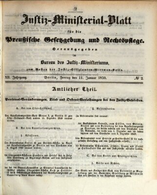 Justiz-Ministerialblatt für die preußische Gesetzgebung und Rechtspflege Freitag 11. Januar 1850