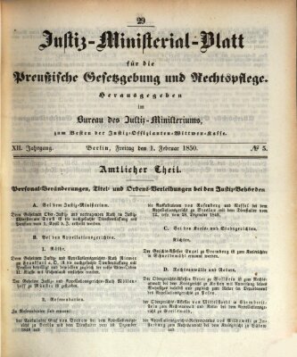 Justiz-Ministerialblatt für die preußische Gesetzgebung und Rechtspflege Freitag 1. Februar 1850