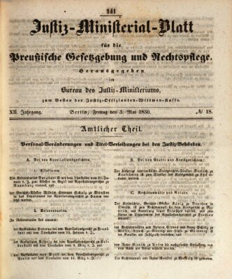 Justiz-Ministerialblatt für die preußische Gesetzgebung und Rechtspflege Freitag 3. Mai 1850